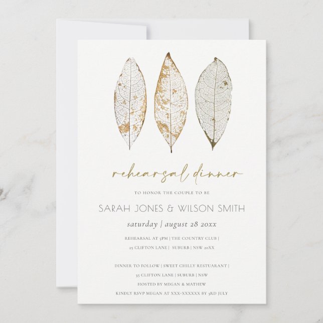 Dry Vein Gold Rust Leaves Rehearsal Dinner Invite (Front)