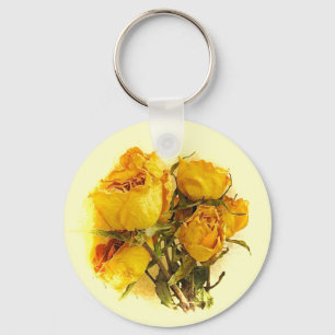 Dry Yellow Rose Flowers Key Ring
