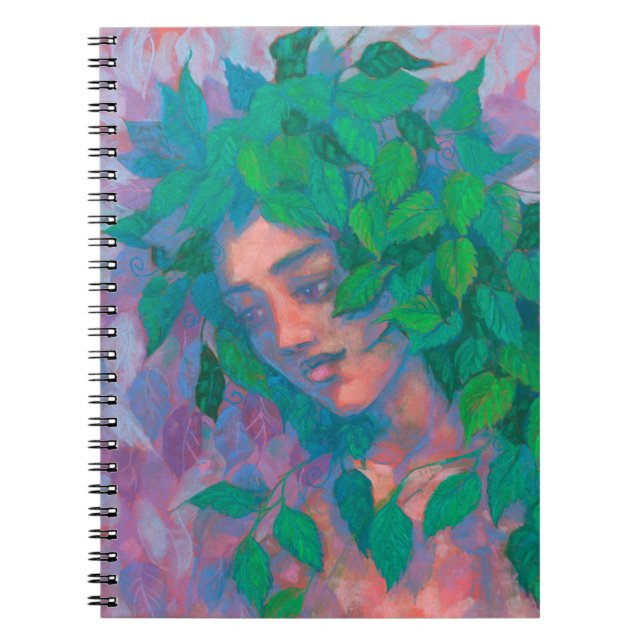 Dryad Tree Spirit Green Leaves Surreal Fantasy Art Notebook (Front)