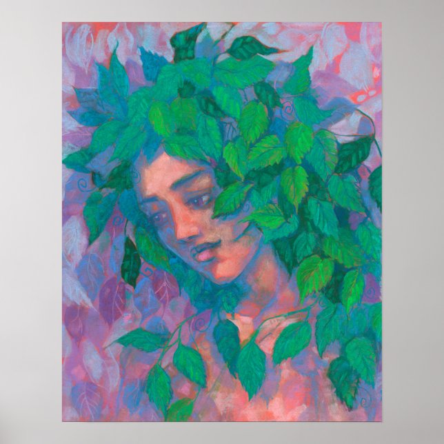 Dryad Tree Spirit Green Leaves Surreal Fantasy Art Poster (Front)