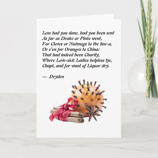 Dryden Cloves and Oranges Poem Card (Front)