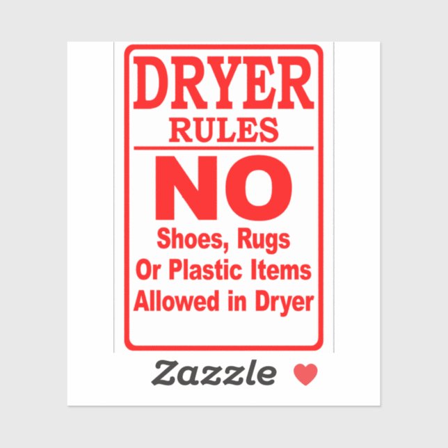 'Dryer Rules No Plastic' Laundromat Red Sticker (Sheet)