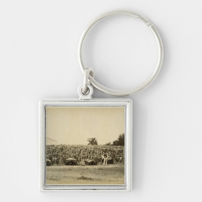 Drying leather, Argentina (albumen print on card) Key Ring (Front)