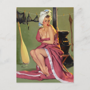 Drying Pin Up Postcard