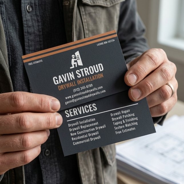 Drywall Installation Modern Charcoal & Copper Business Card (Creator Uploaded)