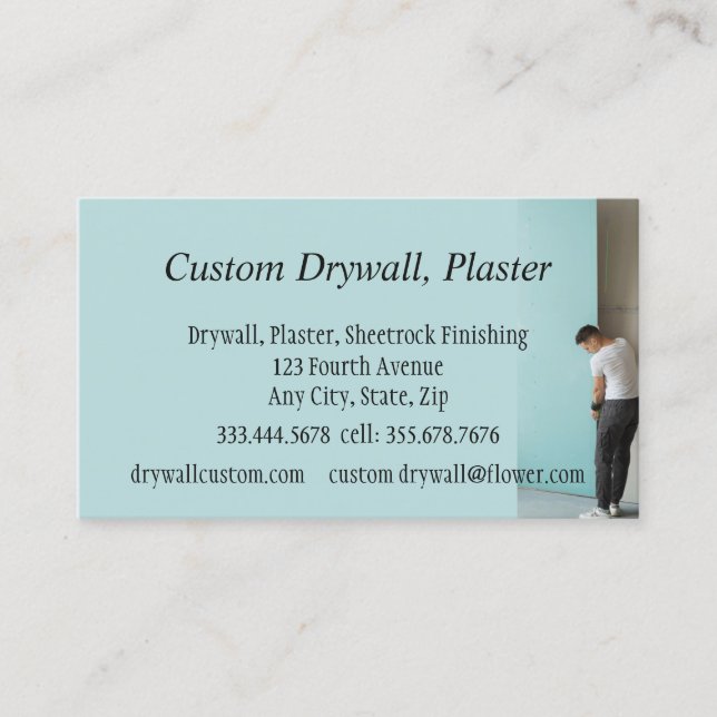 Drywall, Plaster, Sheetrock Finishing Business Car Card (Front)
