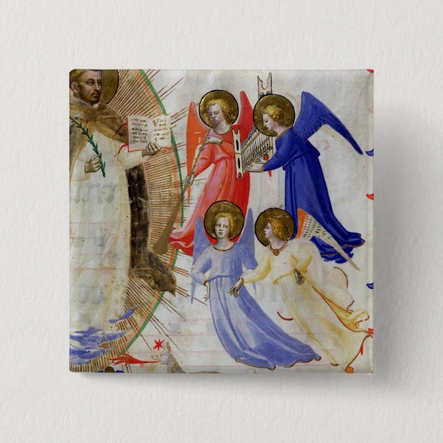 ds 558 f.67v St. Dominic with four musical angels, 15 Cm Square Badge (Front)