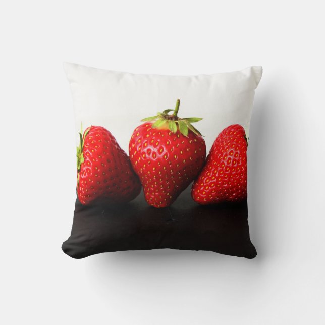 DS Strawberries On Black and White tpcnm Cushion (Front)