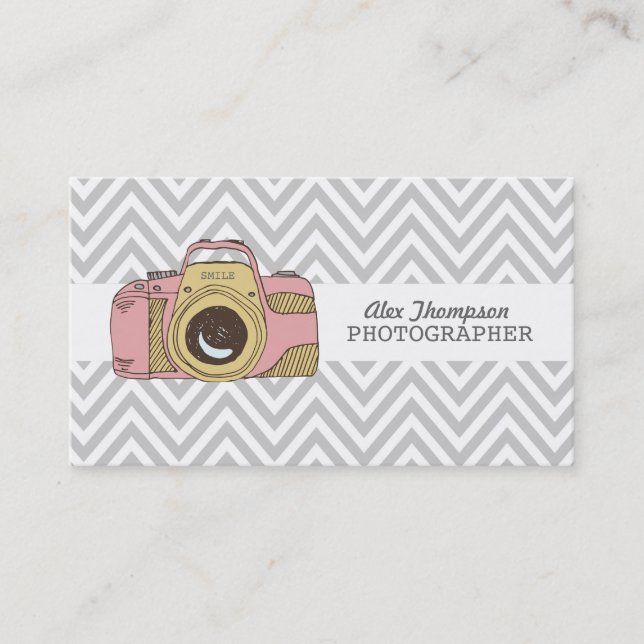 DSLR Camera Chevron Photographer Business Cards (Front)