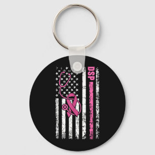 Dsp Breast Cancer Stethoscope Pink Ribbon Usa Flag Key Ring