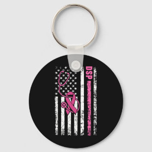 Dsp Breast Cancer Stethoscope Pink Ribbon Usa Flag Key Ring