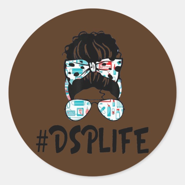DSP Life Essential Stethoscope Messy Bun Girl Classic Round Sticker (Front)