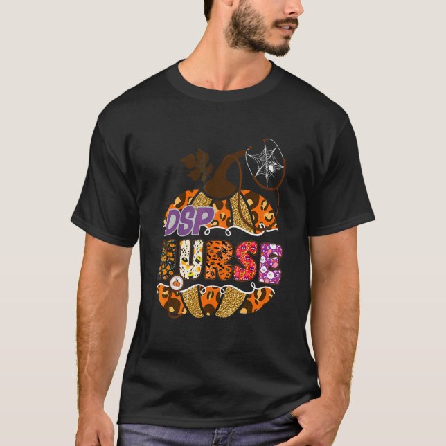 Dsp Nurse Halloween Pumpkin Leopard Direct Support T-Shirt (Front)