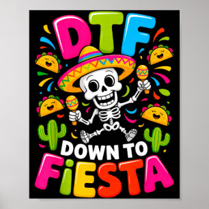 Dtf down to fiesta funny skull mexican kid for poster