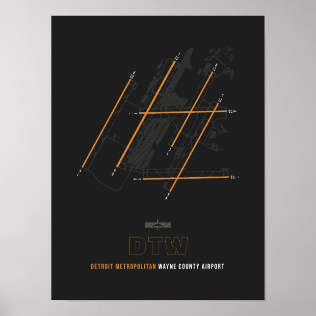 DTW - Detroit Airport Runway Diagram Art  Poster (Front)