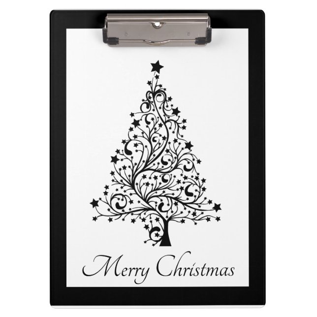 Dual Black and White Minimalistic Christmas Trees Clipboard (Front)