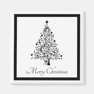 Dual Black and White Minimalistic Christmas Trees Magnet