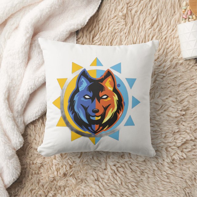 Dual Colour Wolf Throw Pillow (Blanket)