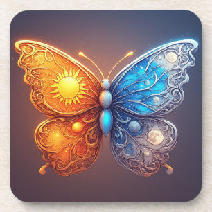 Dual-Coloured Butterfly Over Bright Sun Coaster