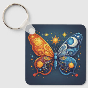Dual-Coloured Butterfly Over Bright Sun Key Ring