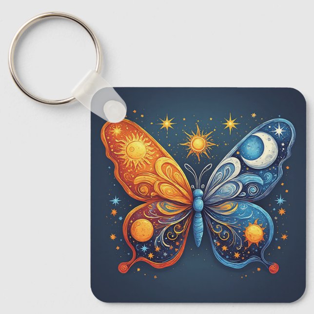 Dual-Coloured Butterfly Over Bright Sun Key Ring (Front)