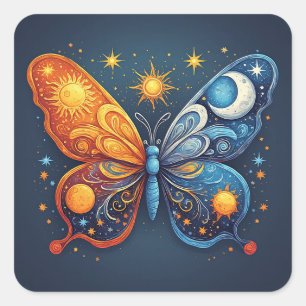 Dual-Coloured Butterfly Over Bright Sun Square Sticker
