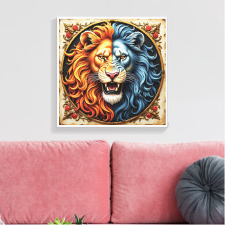 Dual-Coloured Lion Head, Fierce and Majestic Canvas Print
