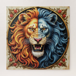 Dual-Coloured Lion Head, Fierce and Majestic Jigsaw Puzzle