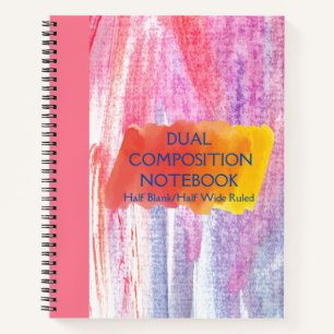 DUAL COMPOSITION PINK HALF BLANK/WIDE RULED   NOTEBOOK
