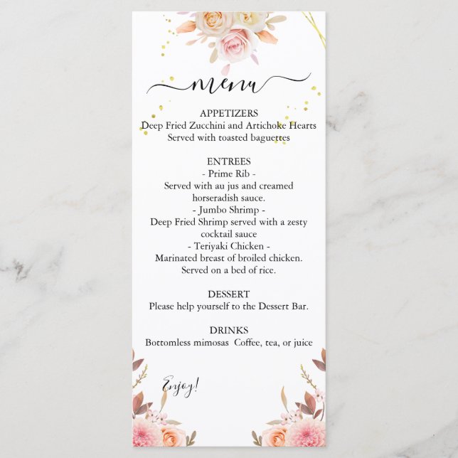Dual Dahlia & Roses Wedding Menu (Front)