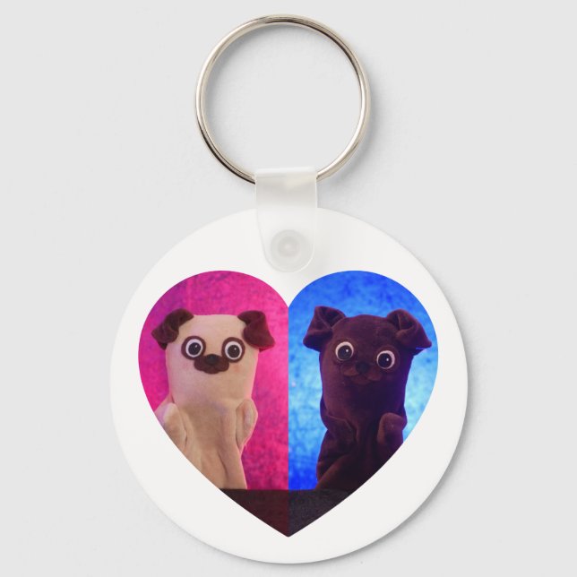 Dual Duo Split Photo Heart Besties Cute Elegant Key Ring (Front)