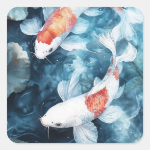 Dual Elegance of Koi and Lotus Reflections Square Sticker