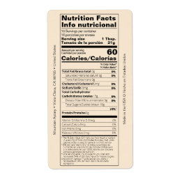 Dual English/Spanish Honey Nutrition Facts Product