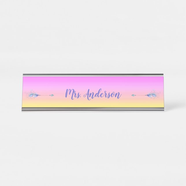 Dual Feathered Boho Arrows Personalised Desk Name  Desk Name Plate (Front)