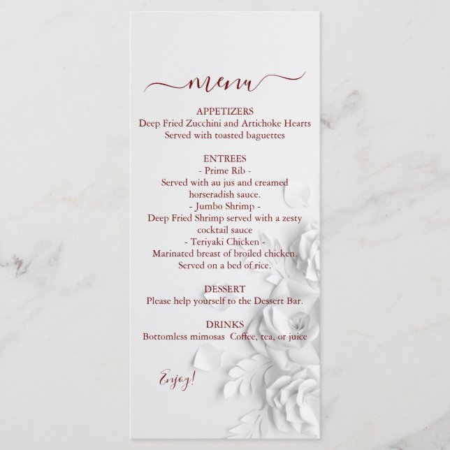 Dual Floral Roses Wedding Menu (Front)