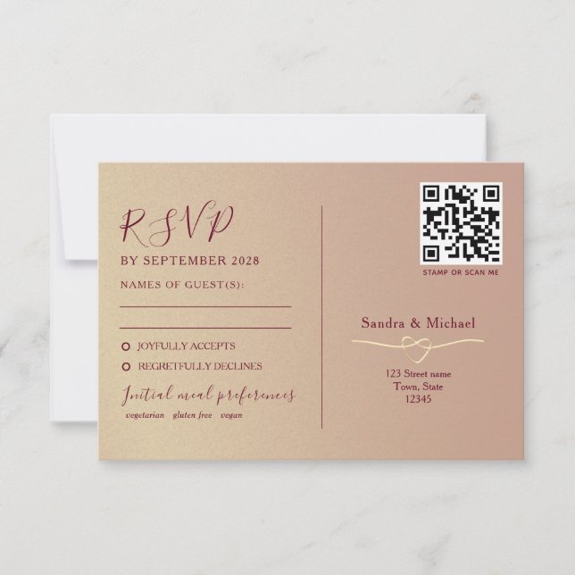  Dual-Function Romantic Wedding QR Code RSVP Card (Front)