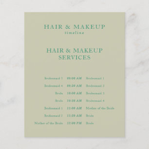 Dual Green Budget Wedding Hair Makeup Timeline Flyer