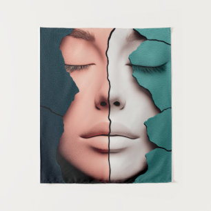 Dual Harmony Girl Portrait Tapestry
