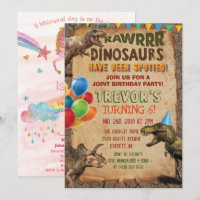 DUAL INVITE - Unicorn and Dinosaur Birthday Invite