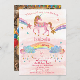 DUAL INVITE - Unicorn and Dinosaur Birthday Invite