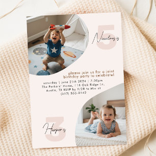 Dual Kids Photo Joint Double Birthday Celebration Invitation