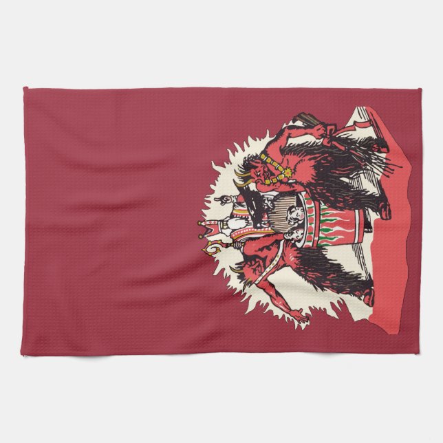 Dual Krampus and Old St. Nick Tea Towel (Horizontal)