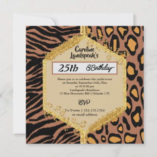 Dual Leopard Zebra Prints & Glitter Birthday Invitation