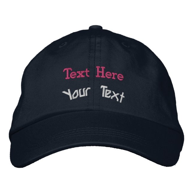 Dual Personalised Text Exclusive Adjustable Navy  Embroidered Hat (Front)