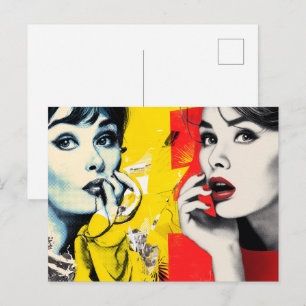 Dual pop art portrait  postcard
