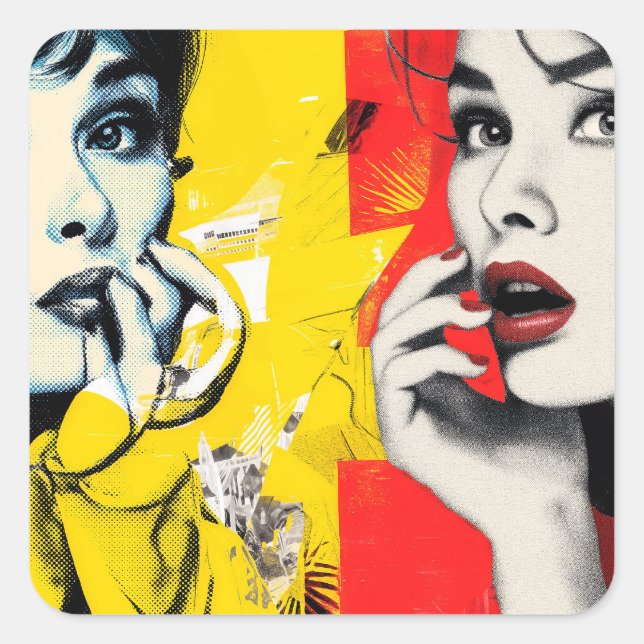 Dual pop art portrait  square sticker (Front)