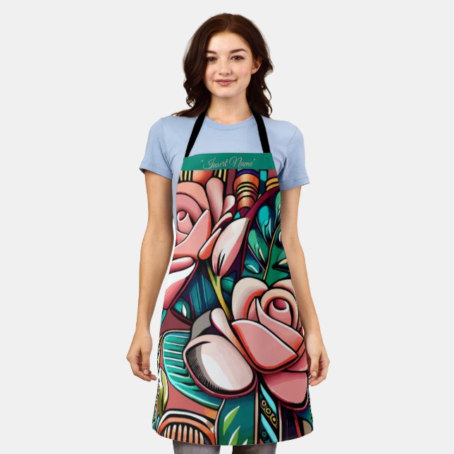 Dual Roses: A Spectacular Floral Arrangement Apron (Worn)