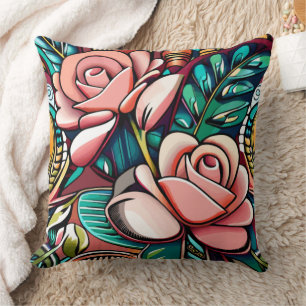 Dual Roses: A Spectacular Floral Arrangement Cushion