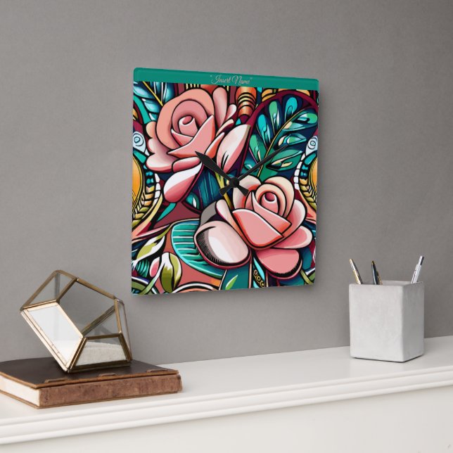 Dual Roses: A Spectacular Floral Arrangement Square Wall Clock (Office)