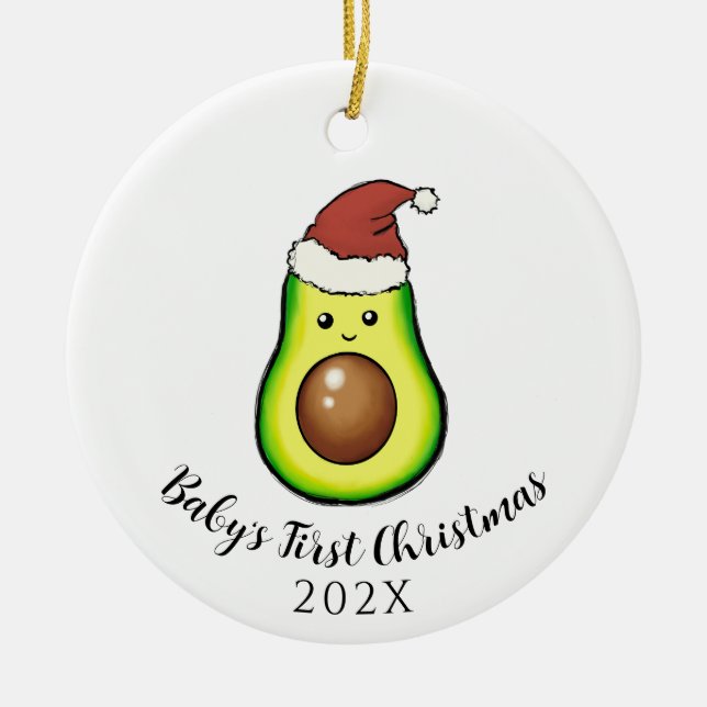 Dual Sided Avacado Baby's First Christmas w. Photo Ceramic Ornament (Front)